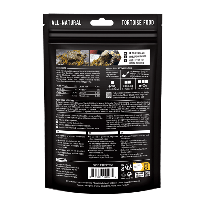RAREPO1000 Arcadia Reptile EarthPro Optimised52 Tortoise Food 35.27oz 1KG