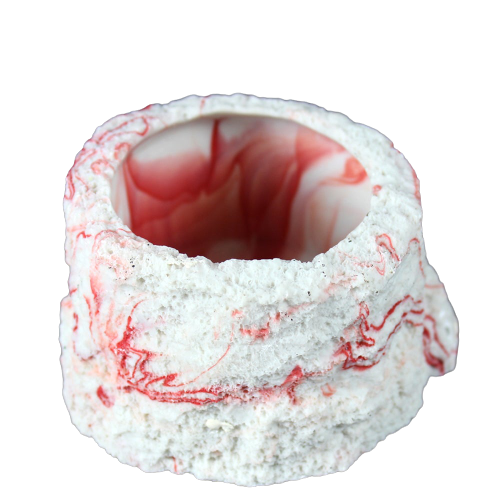 Deep Round Water Bowl, White with Red Marbled Design:Jungle Bob's Reptile World